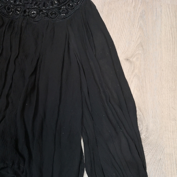 00s Vintage Victorian Gathered Gothic Beaded Neck Mandarin Collar Boho Top - Picture 10 of 15